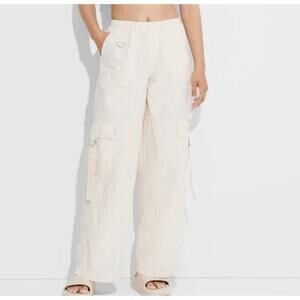 Wild Fable Mid-Rise Wide‎ Leg Pull-On Cargo Pants Size S Cream Y2K Utility